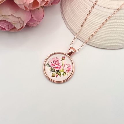 Rózsaarany nyaklánc - rózsa mintás lencsével